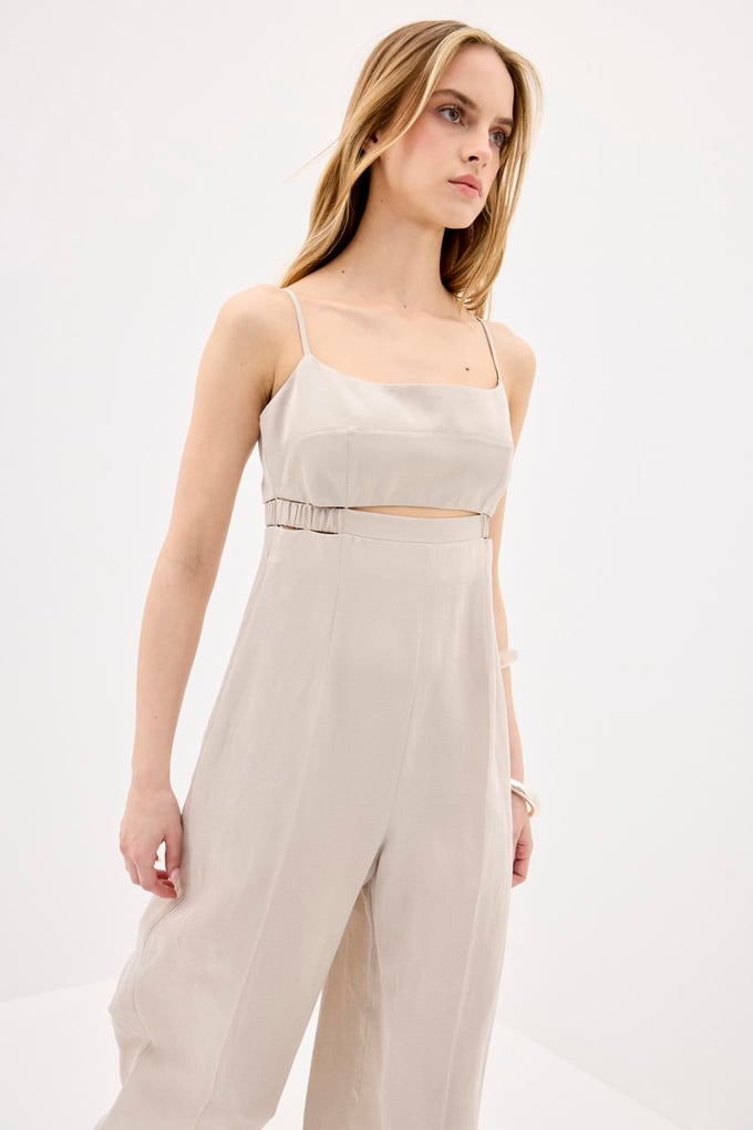 Waist Cutout Wide Leg Mink Jumpsuit