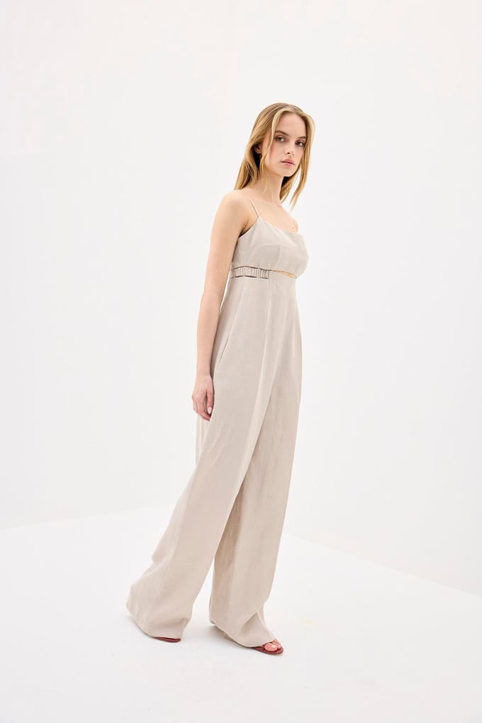 Waist Cutout Wide Leg Mink Jumpsuit