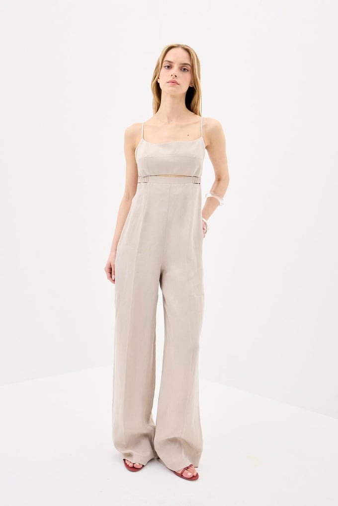 Waist Cutout Wide Leg Mink Jumpsuit
