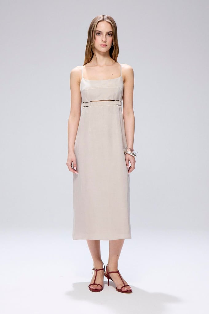 Waist Cutout Mink Midi Dress