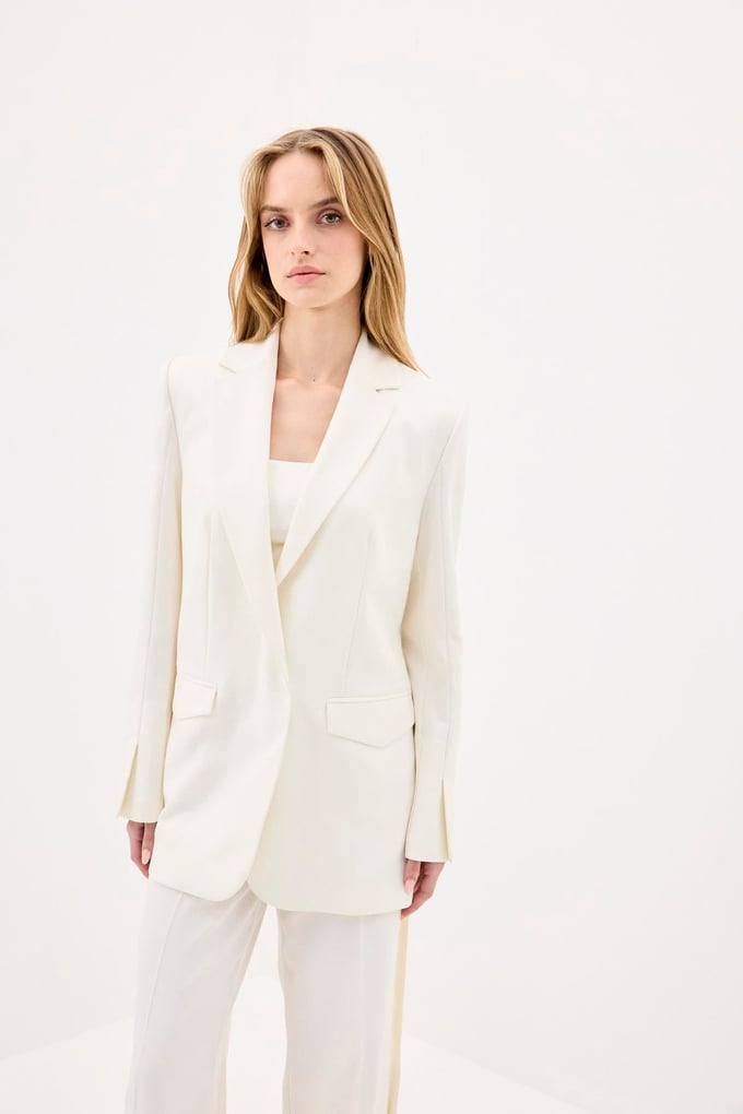 Belted Long Sleeve Ecru Coat