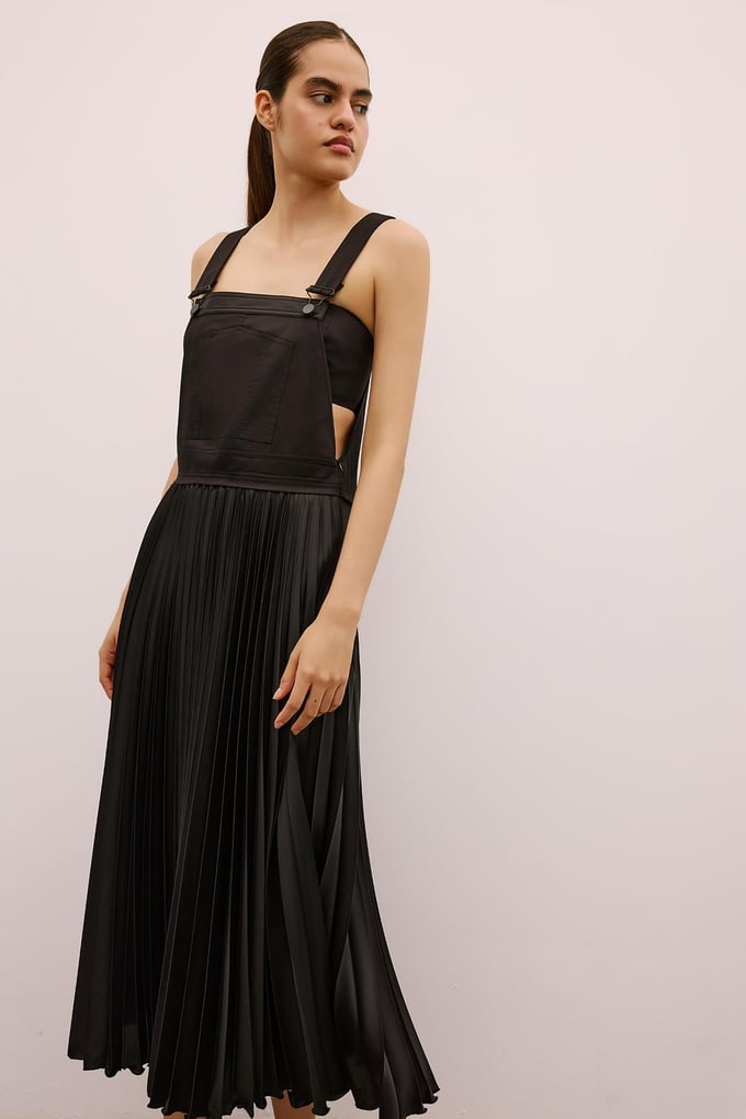 Black Midi Overall Dress with Bustier