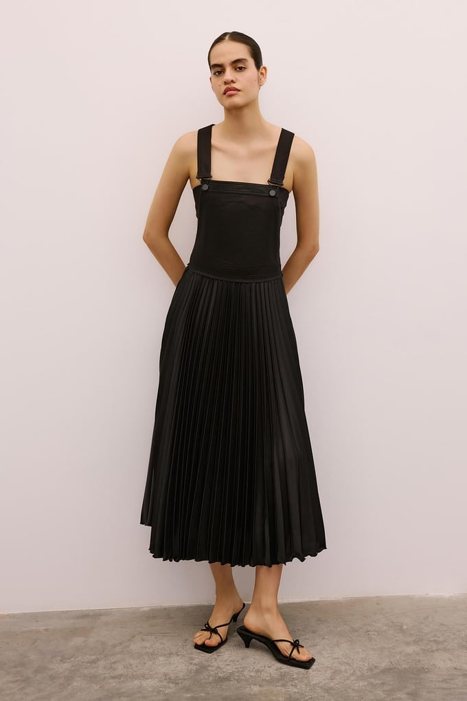 Black Midi Overall Dress with Bustier