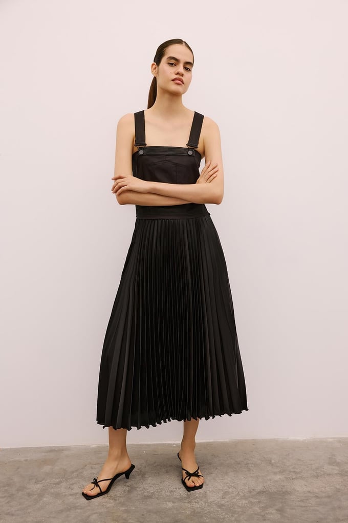 Black Midi Overall Dress with Bustier