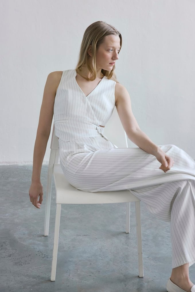 Striped Flap Pocket Ecru Vest