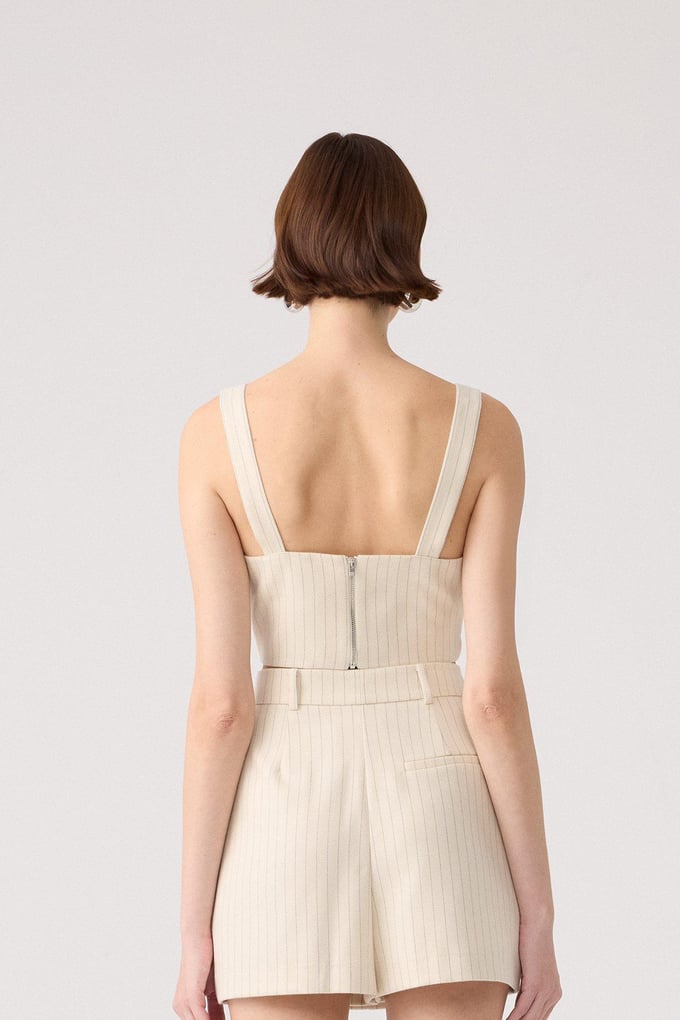 Striped Wool Textured Strappy Off-White Bustier