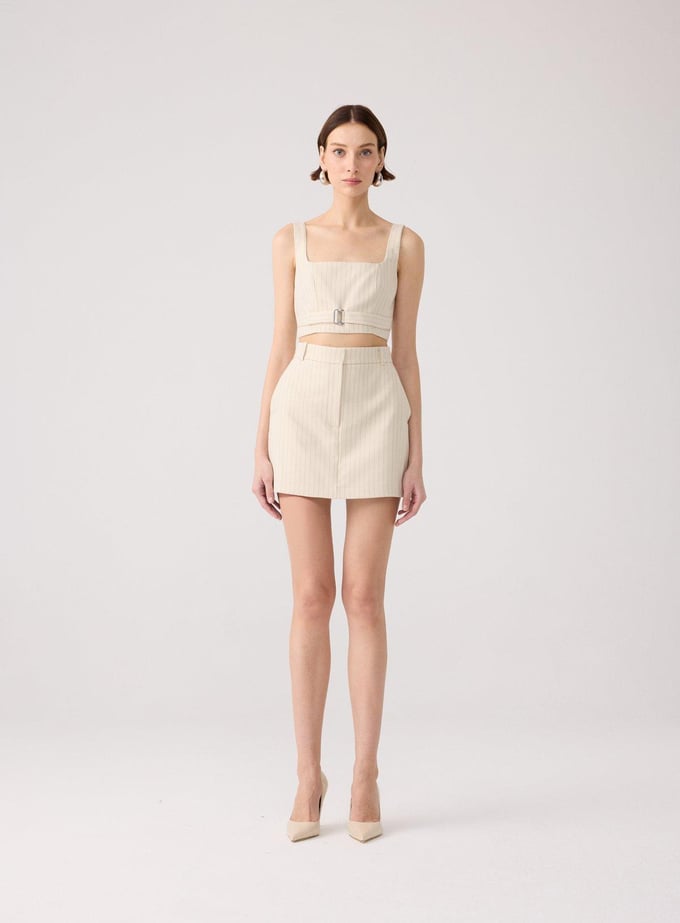 Striped Wool Textured Strappy Off-White Bustier