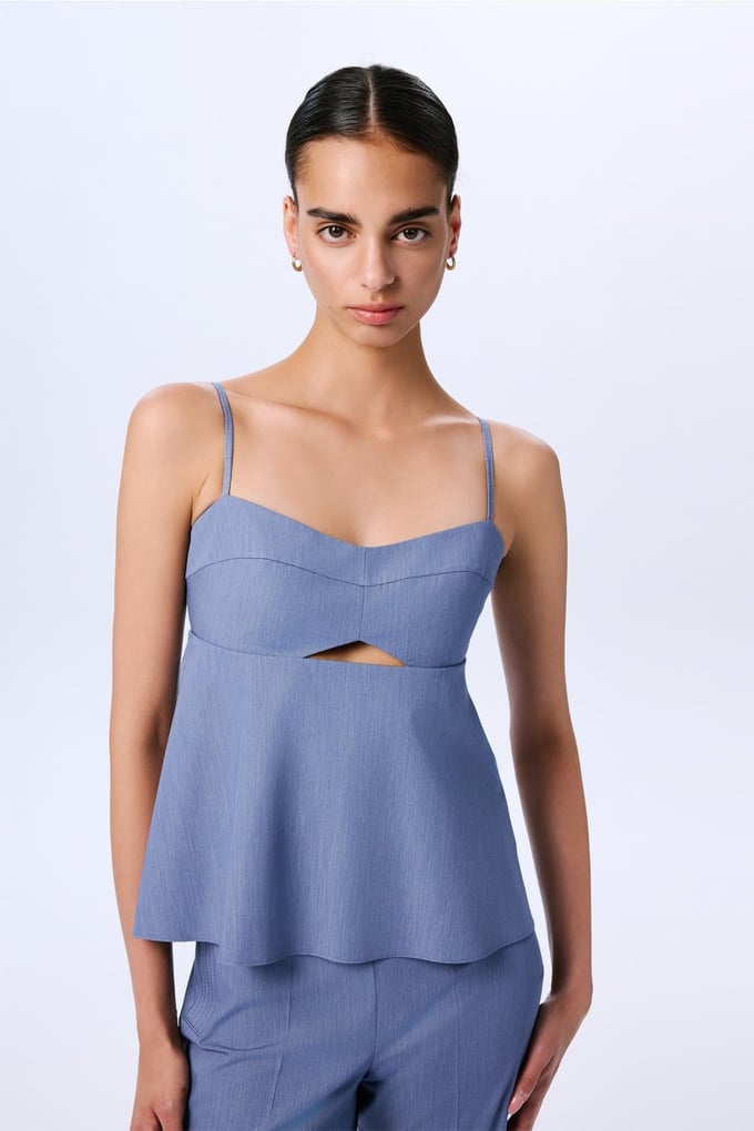 Draped Detailed Strappy Indigo Blouse  