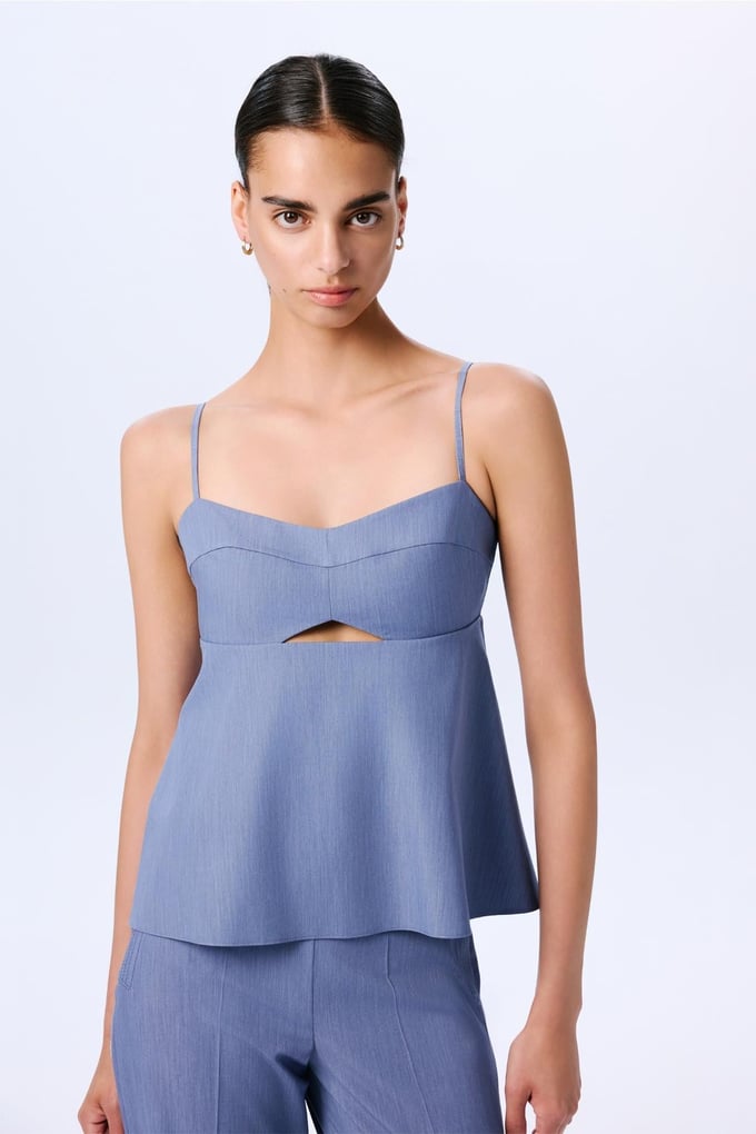 Draped Detailed Strappy Indigo Blouse  