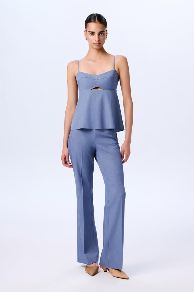 Draped Detailed Strappy Indigo Blouse  