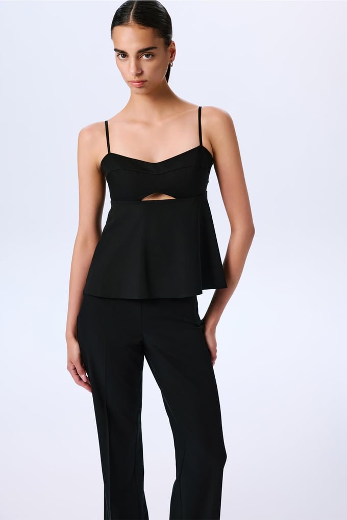 Draped Detailed Strappy Black Blouse  