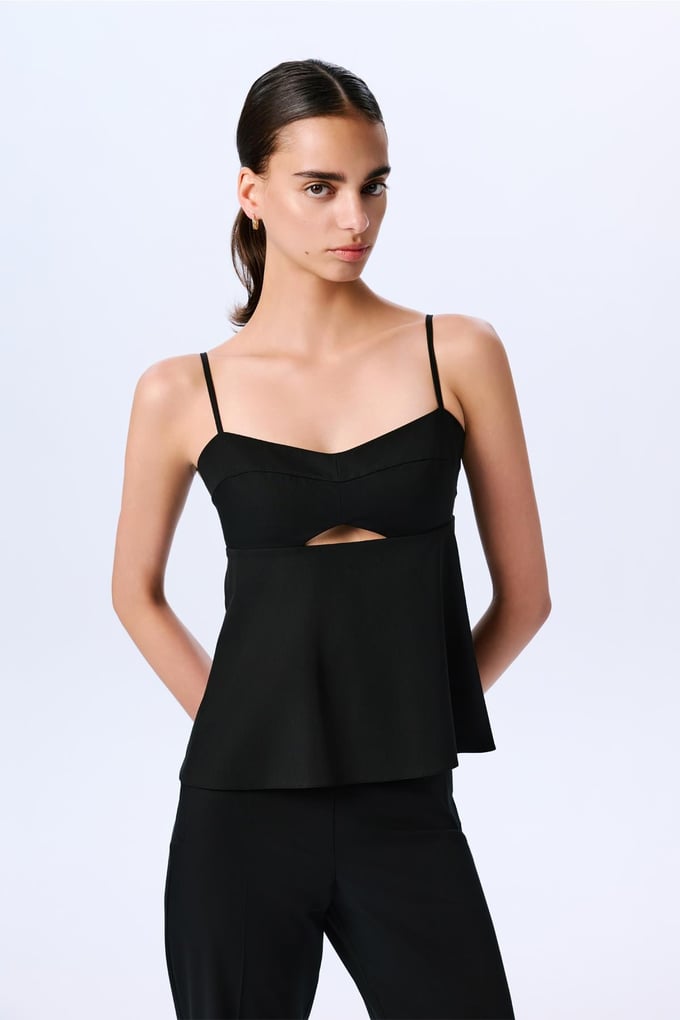 Draped Detailed Strappy Black Blouse  