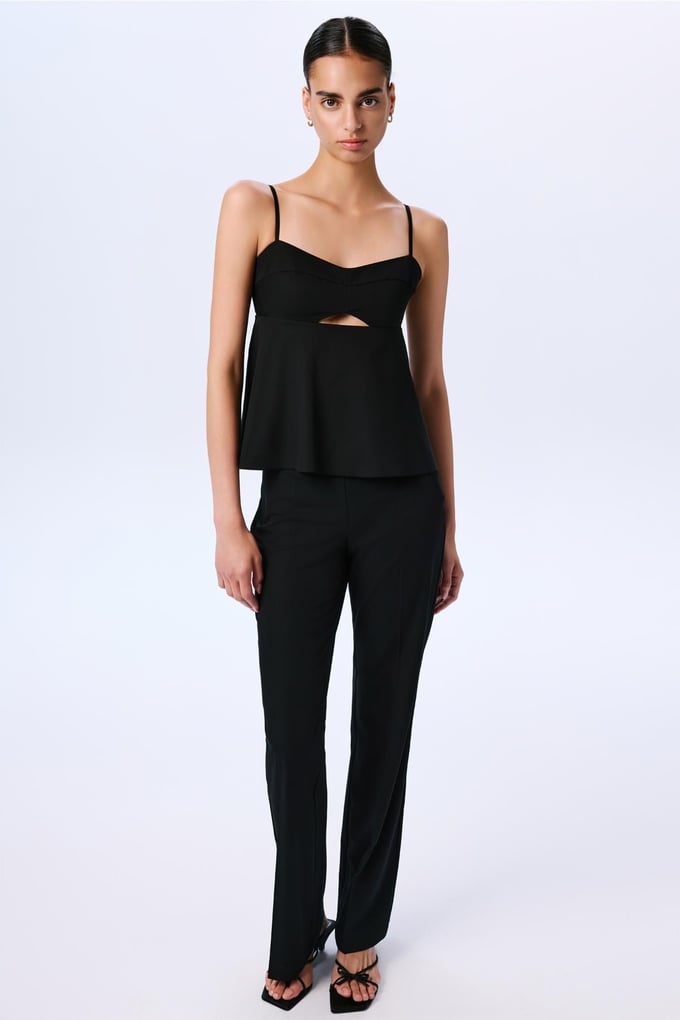 Draped Detailed Strappy Black Blouse  