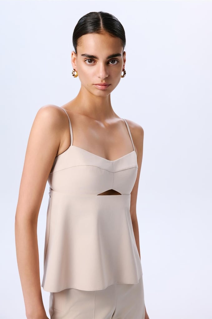 Draped Detailed Strappy Taupe Blouse