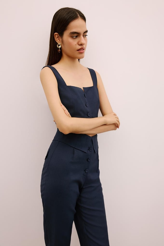 Cut-Out Square Neck Navy Crop Bustier
