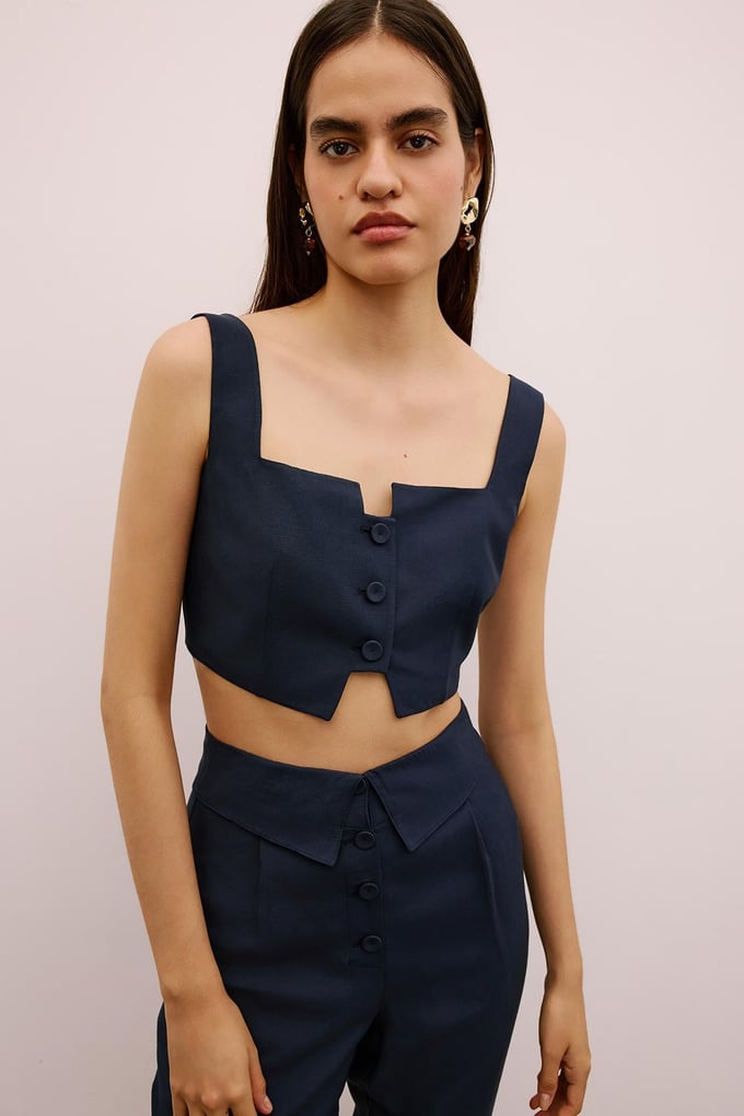 Cut-Out Square Neck Navy Crop Bustier