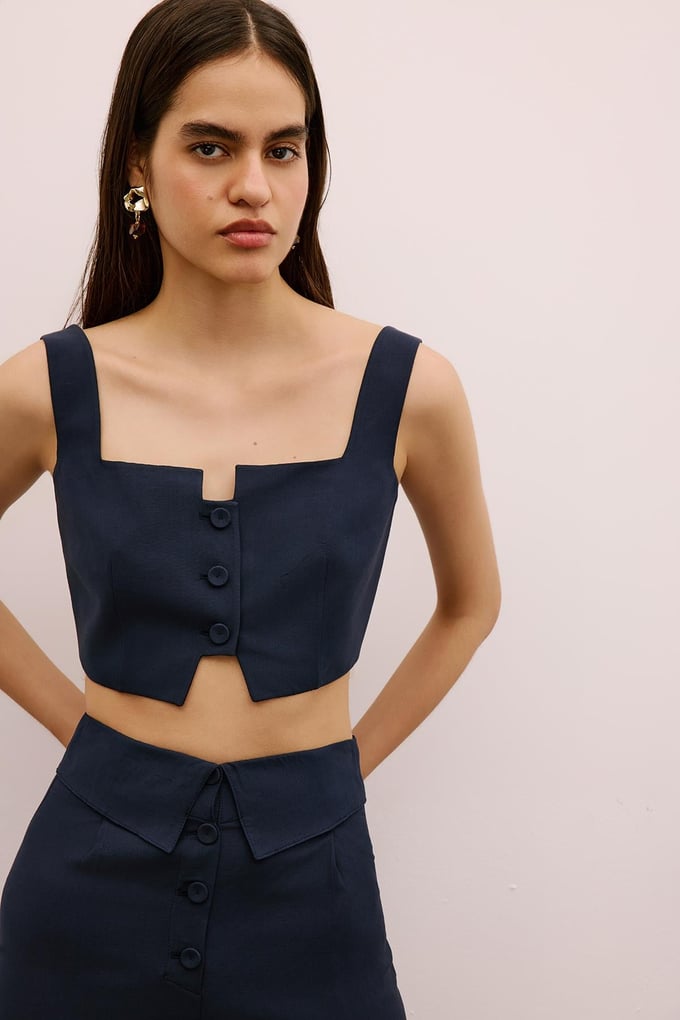 Cut-Out Square Neck Navy Crop Bustier
