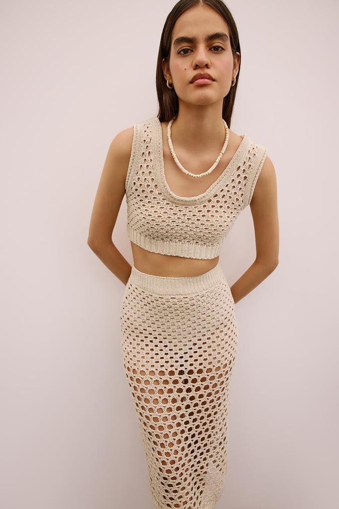 Open-Knit Ribbed Cream Bustier