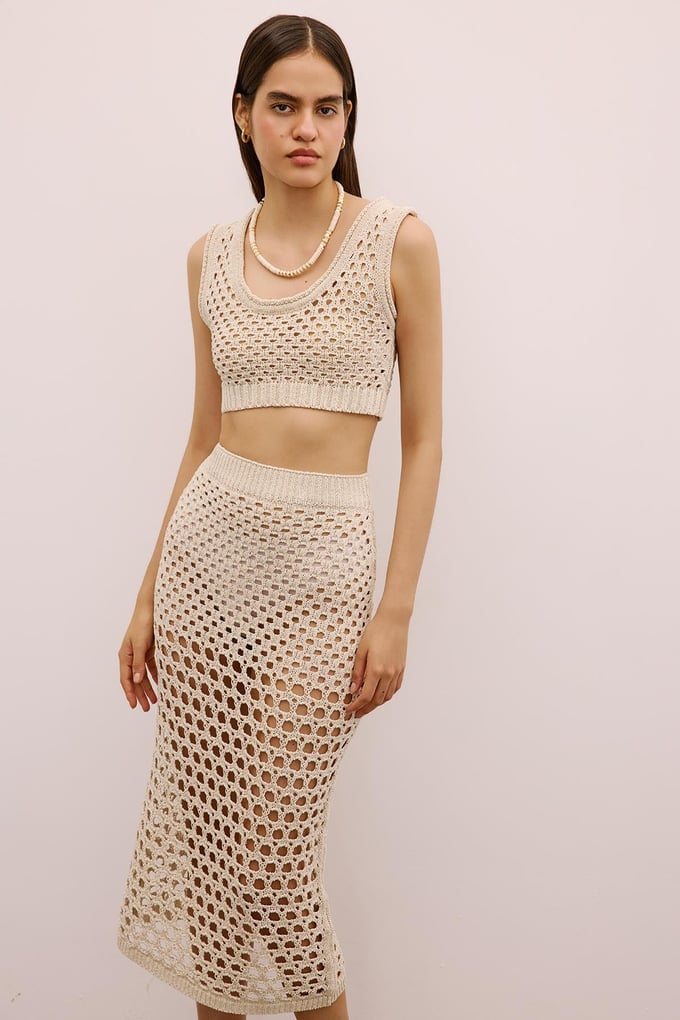 Open-Knit Ribbed Cream Bustier