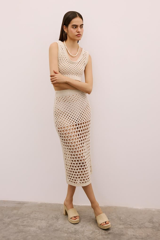 Open-Knit Ribbed Cream Bustier