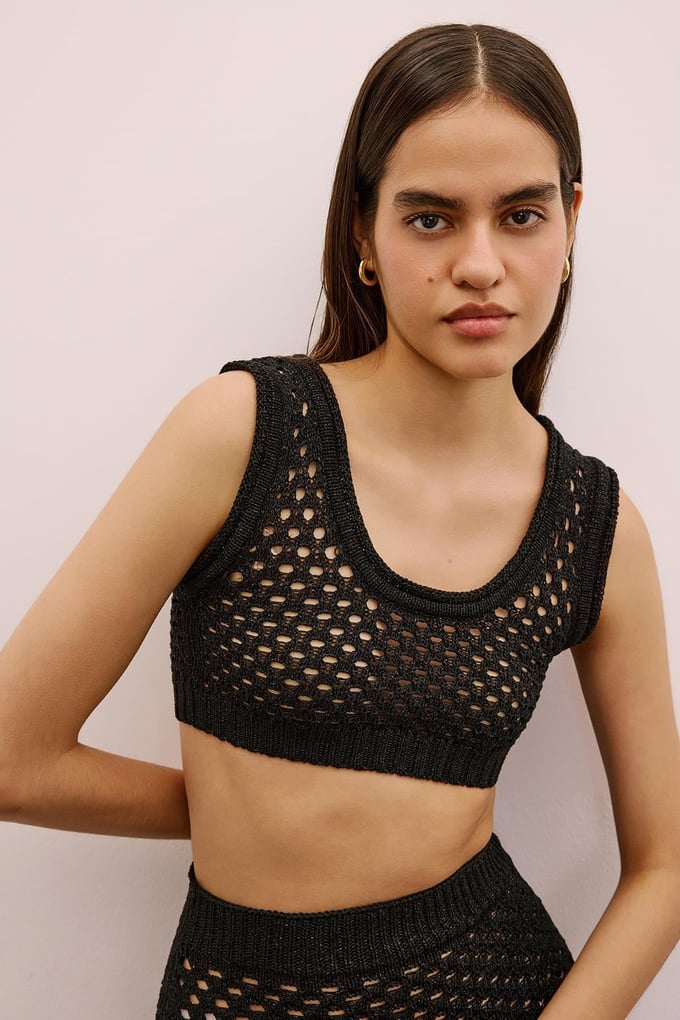 Open-Knit Ribbed Black Bustier