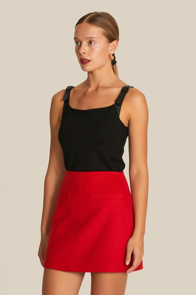 Leather Strap Detailed Black Blouse