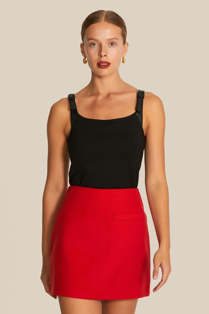 Leather Strap Detailed Black Blouse