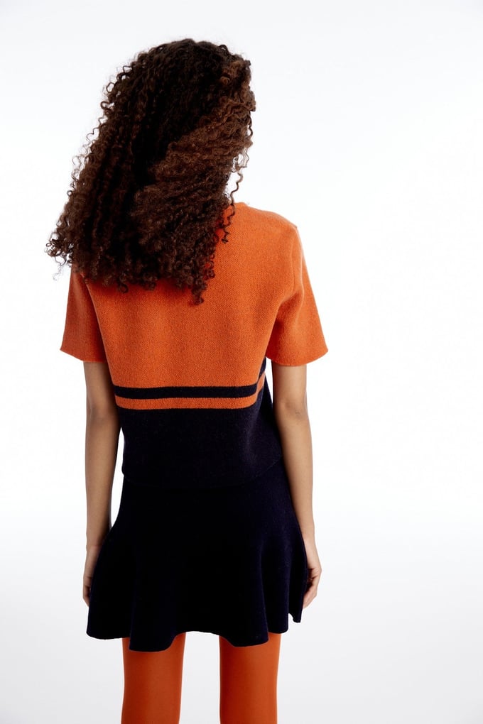 Desenli Crop Lacivert Triko T-Shirt