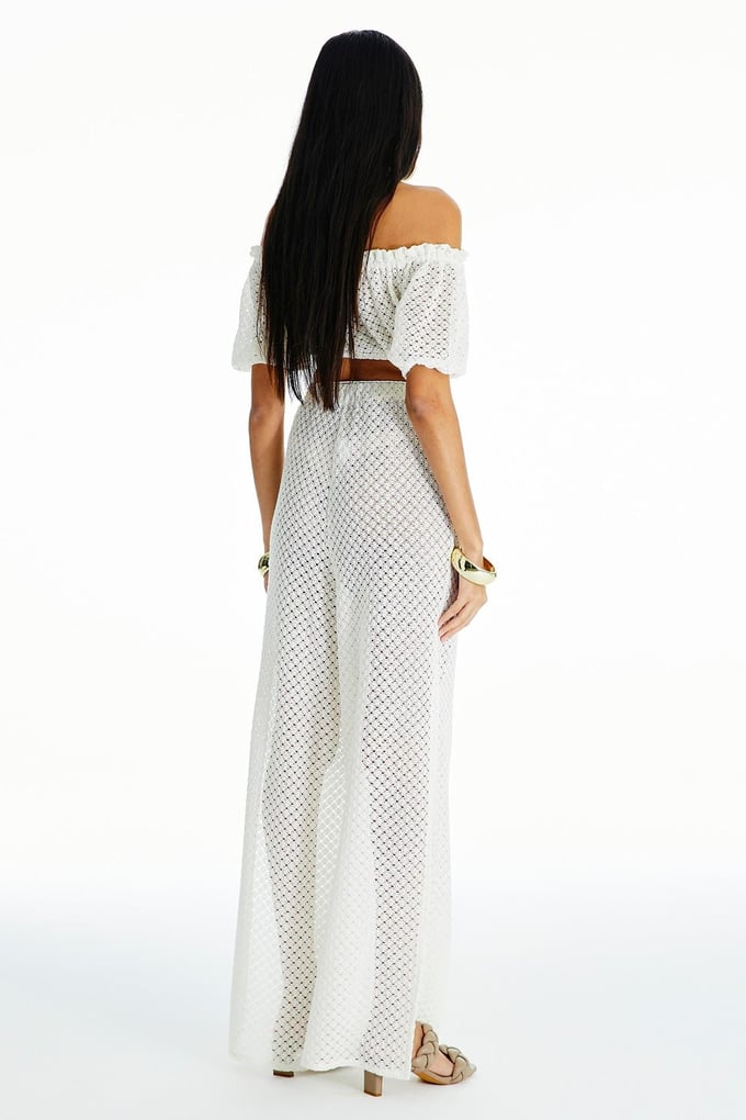 Open-Knit Ecru Trousers