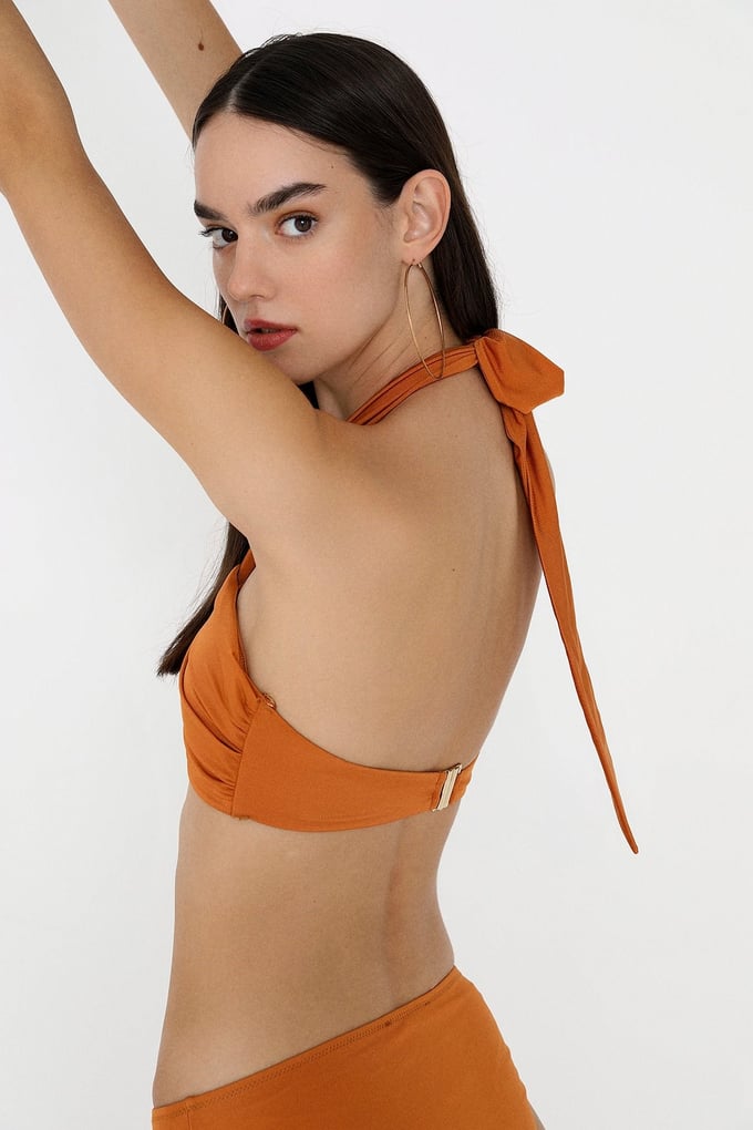 Drapeli Turuncu Bikini Üstü