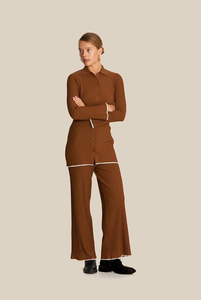 Fitilli Camel Uzun Triko Hırka