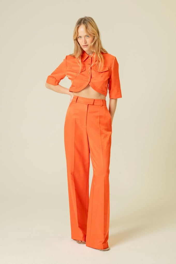 Wide Leg Comfort Fit Coral Trousers