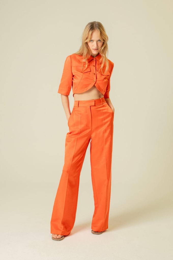 Wide Leg Comfort Fit Coral Trousers