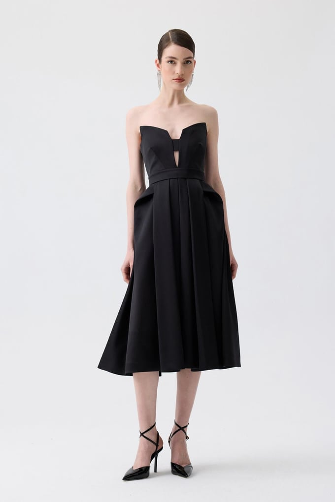 Chest Cut-Out Black Midi Dress