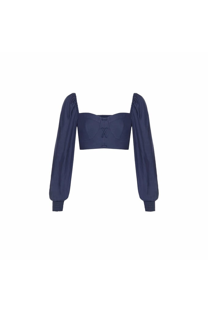 Chest Cups Square Neck Navy Blouse