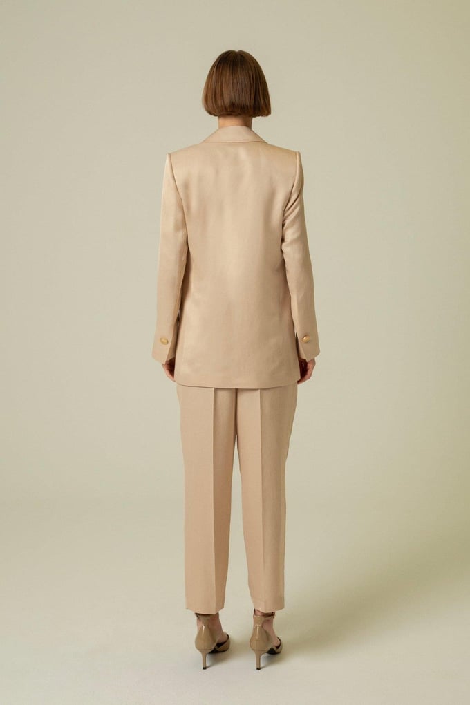 Gold Button Detail Pocketed Beige Long Jacket