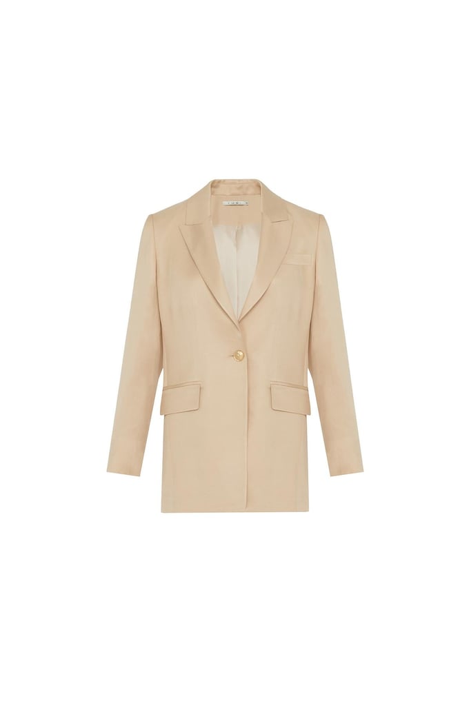 Gold Button Detail Pocketed Beige Long Jacket