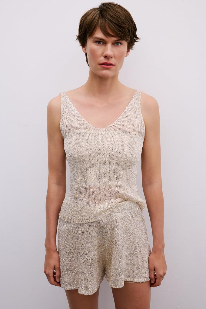 Gold Sequin Lined Mini Ecru Shorts