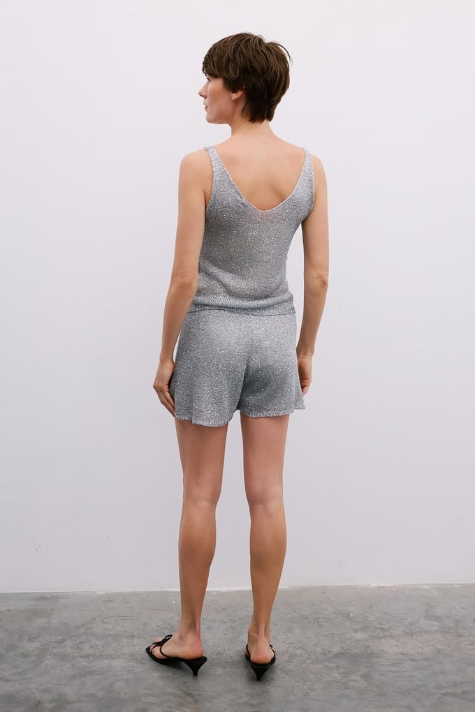 Silver Sequin Lined Mini Grey Shorts
