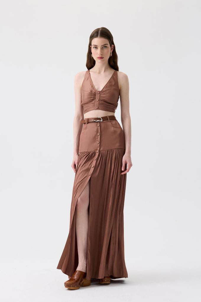 Thin Strap Ruched Brown Mini Blouse