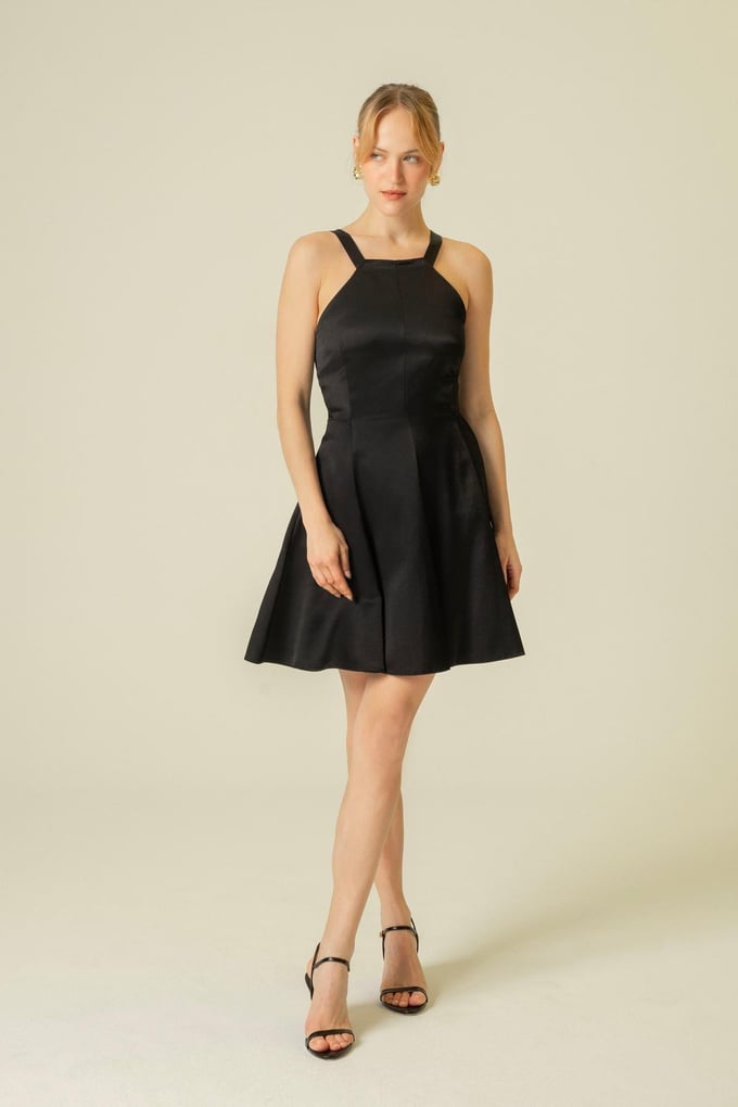 Thin Strapped Black Short Dress