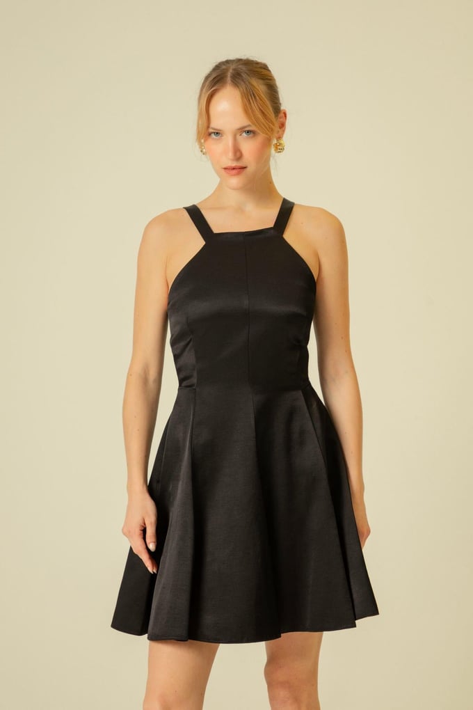 Thin Strapped Black Short Dress