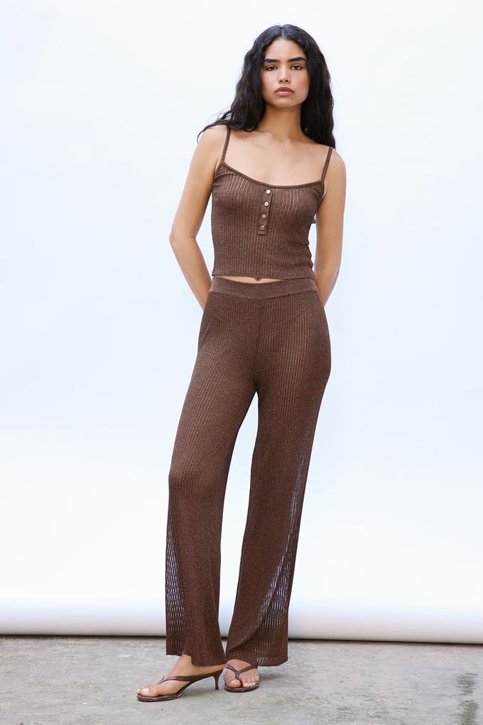 Thin Strap Lurex Knit Copper Blouse