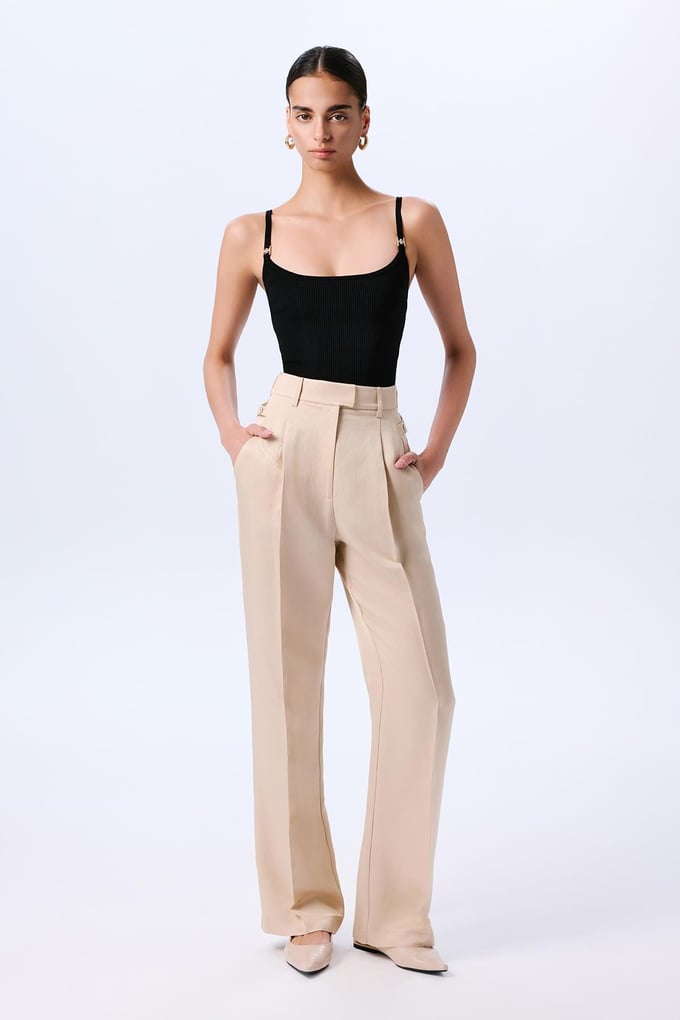 Thin Strap Striped Crop Knit Black Blouse  