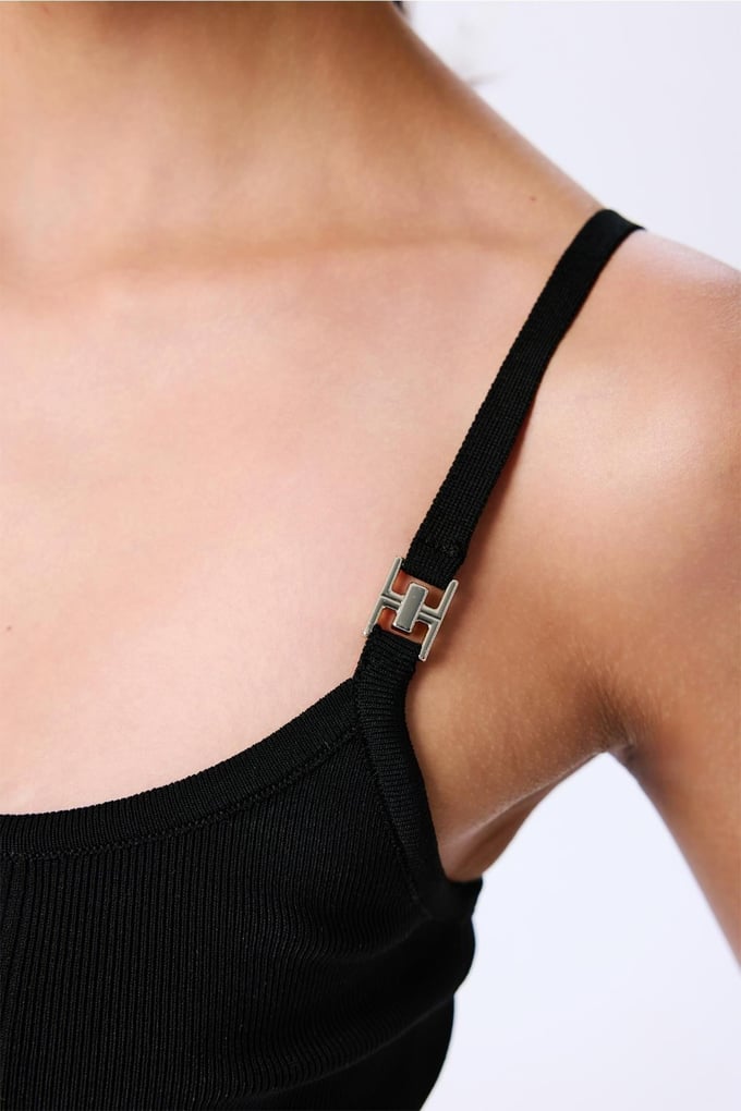 Thin Strap Striped Crop Knit Black Blouse  