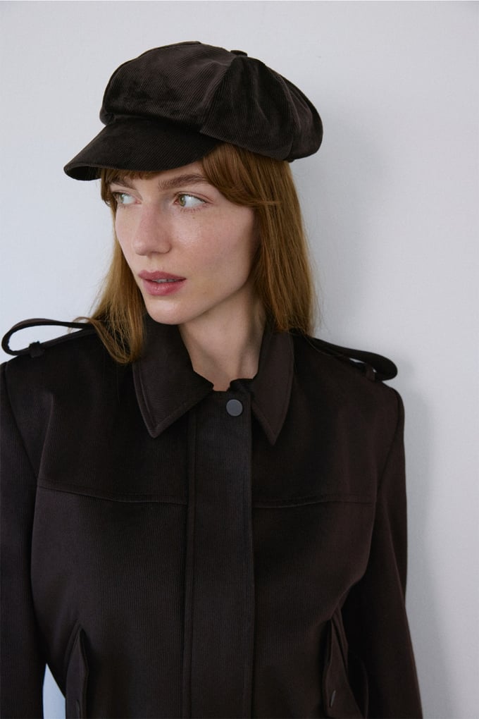Velvet Short Curved Brim Brown Hat