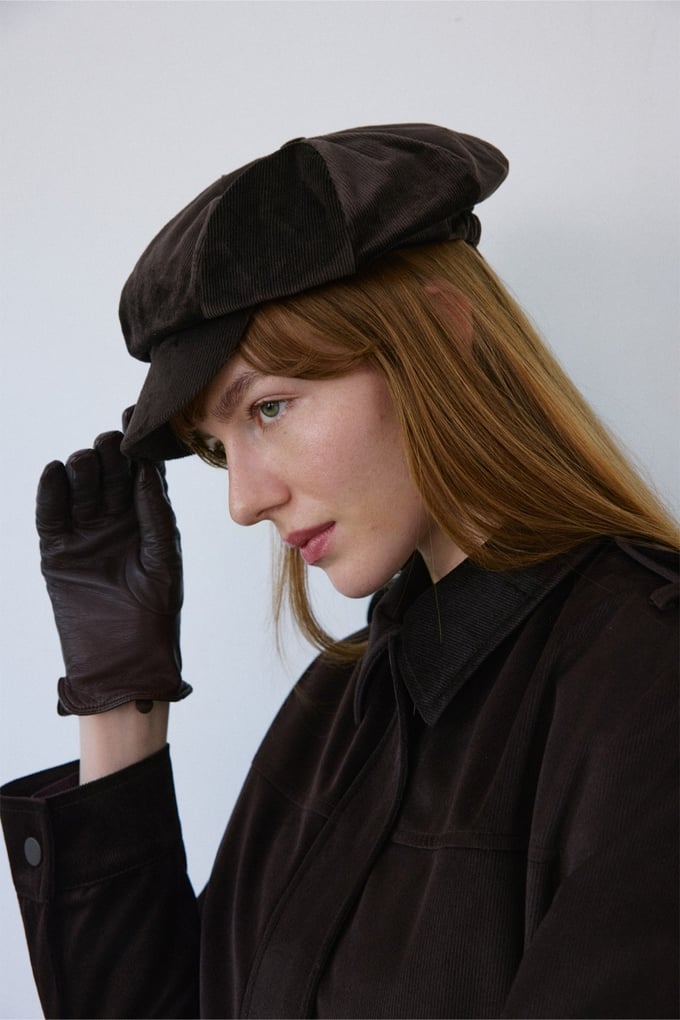 Velvet Short Curved Brim Brown Hat