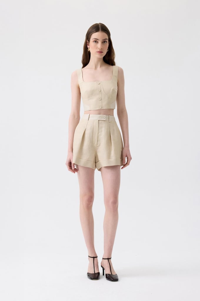 Thick Strap Square Neck Beige Bustier