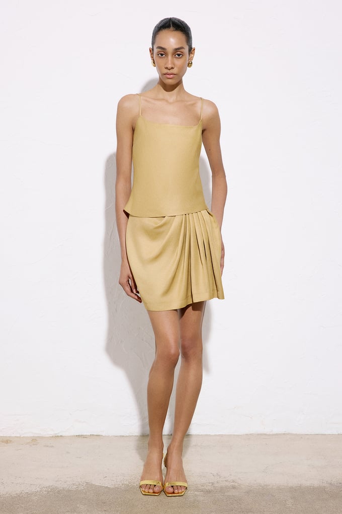 Square Neck Thin Strap Camel Blouse