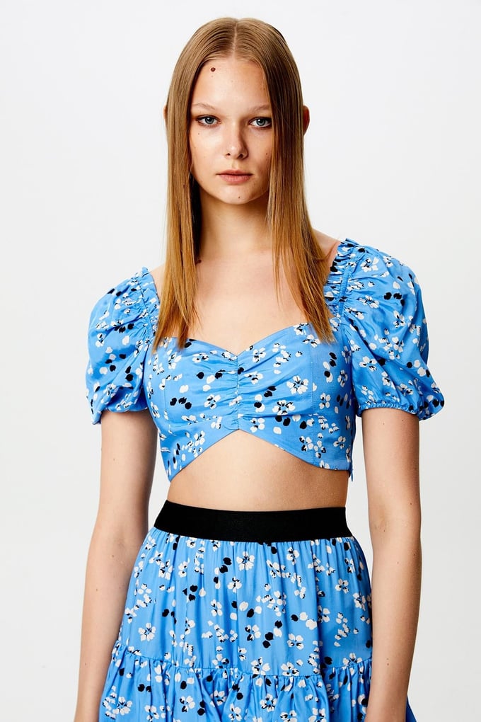 Printed Blue Crop Top